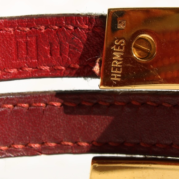 Hermès Gold Plated Pousse Pousse H slide bracelet red leather Authentic - Picture 9 of 16